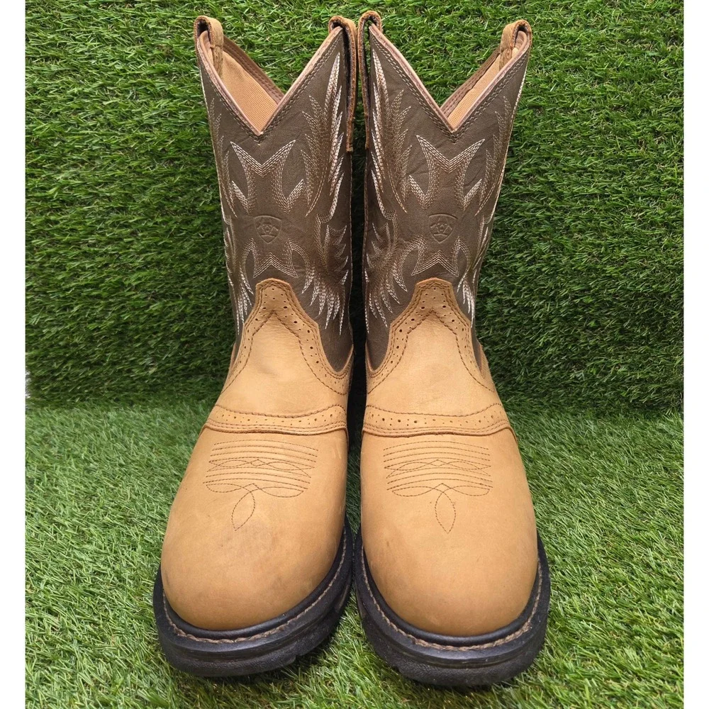 Ariat WorkHog H20 SIZE 12 WIDE Men's Waterproof Pull On Leather Work Boots Brown